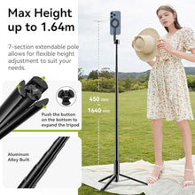 Load image into Gallery viewer, ULANZI 64.6'' Magnetic Selfie Stick Tripod Max, All-in-One Phone Tripod w Magnetic Phone Holder & Detachable Wireless Remote, C/W Magsafe, for iPhone 16 15 14 13 12 Series & Android Phones (Black), BLACKMAX_68