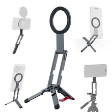 Load image into Gallery viewer, ULANZI MA62 Magnetic Phone Tripod Stand, Ultra-Slim 0.33in Pocket-Sized Foldable Kickstand, N52 Magnet Aluminum Alloy Mantis Hook Desktop Mount, 2.22oz Portable Mini Tripod for iPhone Android, MatteBlack_1