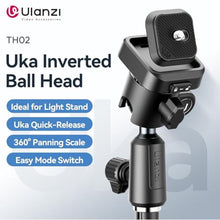 Load image into Gallery viewer, ULANZI TH02 Uka Inverted Ball Head Quick Release Metal Ball Head Camera Mount Uka 360 Rotating with Quick Release Plate, 2.5kg/5.5lb Load for Tripod, Monopod, DSLR, Camera, Black_474
