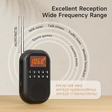 Load image into Gallery viewer, UMUTOO Portable Radio AM FM with Bluetooth, Pocket Radio Rechargeable, Black_651