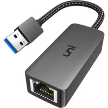 Load image into Gallery viewer, uni USB to Ethernet Adapter, Driver Free USB 3.0 to Gigabit Ethernet LAN Network Adapter, 100/1000 Mbps RJ45 Internet Adapter Compatible with Laptop, MacBook, Surface, PC with Windows, XP, Mac/Linux, Grey_1