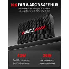 Load image into Gallery viewer, upHere 10-Port ARGB PWM Fan Hub Controller - Magnetic Installation PC Case Fan Splitter with SATA Power, 5V 3-Pin RGB LED Support for PC Case Cooling & Lighting Customization Black P13PARGB BK_712