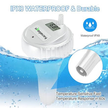 Load image into Gallery viewer, Urageuxy Wireless Digital Pool Thermometer, 328ft Remote Floating Thermometer with Backlit Display for Pool, Hot Tub, Spa and Cold Plunge, White_6152