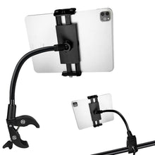 Load image into Gallery viewer, Urgown Tablet Holder Mount, Adjustable Gooseneck Arm Clamp for Treadmill/Indoor Cycle/Stroller/Wheelchair/Boat, Compitable with 4.7-13" Tablet/Phone/Kindle/Switch, Black_1