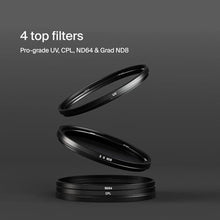 Load image into Gallery viewer, Urth 77mm UV, Circular Polarizing (CPL), ND64, Soft Grad ND8 Lens Filter Kit (Plus+), Black_1481