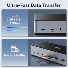 Load image into Gallery viewer, USB C Docking Station 3 Monitors Laptop Dock Dual Monitor with 2 HDMI DisplayPort 4K@144Hz,USB A 2.0/3.0,USB C 3.1 10Gbps&30W Output,Ethernet,microSD&SD,Audio&Mic,150W DC Power for Dell/Lenovo/HP_1976