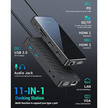 Load image into Gallery viewer, USB C Docking Station, IVIIN Quadruple Display Laptop Docking Station, USB C Hub Dual HDMI Monitor, Displaylink Dock Compatible with MacBook Dell HP Lenovo Surface(87W PD 2HDMI VGA USB3.0 RJ45 SD TF), black_655