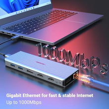 Load image into Gallery viewer, USB C Docking Station, OBERSTER USB C HUB with Dual 4K@60Hz Video Outputs Dual Monitor, (3 x USB 3.1 10 Gb/s, 2 x HDMI, 2 x DP, 100W PD, Gigabit Ethernet & Audio) for Windows and M1 Mac, grey_553