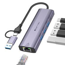 Load image into Gallery viewer, USB-C Hub with Gigabit Ethernet, 3 USB 3.0 Ports & USB-C Data Transfer - Compatible with MacBook, Chromebook, grey_1