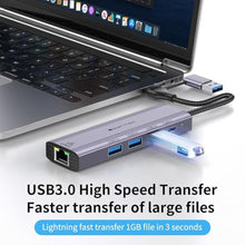 Load image into Gallery viewer, USB-C Hub with Gigabit Ethernet, 3 USB 3.0 Ports & USB-C Data Transfer - Compatible with MacBook, Chromebook, grey_660