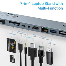 Load image into Gallery viewer, USB C Laptop Docking Station Stand, USB C Hub 7 in 1 Multiport Adapter with 4K HDMI, Gigabit Ethernet, USB A 3.0, PD 100W Charge, Universal Docking Stations for MacBook Pro/Air/Dell/HP/Surface/Lenovo, DarkGrey_435