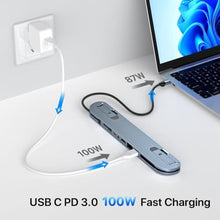 Load image into Gallery viewer, USB C Laptop Docking Station Stand, USB C Hub 7 in 1 Multiport Adapter with 4K HDMI, Gigabit Ethernet, USB A 3.0, PD 100W Charge, Universal Docking Stations for MacBook Pro/Air/Dell/HP/Surface/Lenovo, DarkGrey_437
