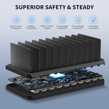 Load image into Gallery viewer, USB Charging Station for Multiple Devices, 10 Port 60W Multiple USB Charger Station with Adjustable Dividers, Fast Charging Station Hub for Hotels, Shops, Schools, Shopping Malls and Travel, Black_1240