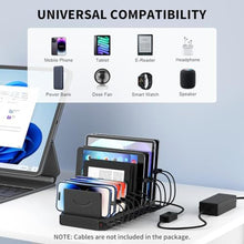 Load image into Gallery viewer, USB Charging Station for Multiple Devices, 10 Port 60W Multiple USB Charger Station with Adjustable Dividers, Fast Charging Station Hub for Hotels, Shops, Schools, Shopping Malls and Travel, Black_1241