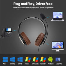 Load image into Gallery viewer, USB Headset with Noise Cancellation Microphone, Over-Ear Stereo USB Computer Headphones with Mic for Office Call Center Work Teams Zoom Webex Google Meet Conference Dictation Telework, GDUC_6135