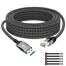 Load image into Gallery viewer, USB to Ethernet Cable 8 FT, 3.0 A Male to RJ45 Male Cord, Directly Connected, Aluminum Portable Gigabit LAN Network Cable for Laptop, PC, Switch, More, Braided With 5 Pcs Ties, Grey_1