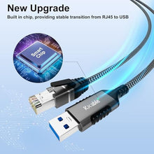 Load image into Gallery viewer, USB to Ethernet Cable 8 FT, 3.0 A Male to RJ45 Male Cord, Directly Connected, Aluminum Portable Gigabit LAN Network Cable for Laptop, PC, Switch, More, Braided With 5 Pcs Ties, Grey_1154