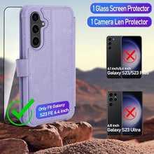 Load image into Gallery viewer, VANAVAGY Wallet Case Compatible for Galaxy S23 FE for Women Men,RFID Flip Leather Cover with Wrist Supports Wireless Charging with Card Holder and Glass Screen Protector,Clove Purple, ClovePurple_7416