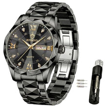 Load image into Gallery viewer, Verhux Skeleton Gold Watches for Men Automatic Luxury Diamond-Accented Mechanical Wrist Watches Business Stainless Steel Waterproof Charming Watches, GQHBlack_1