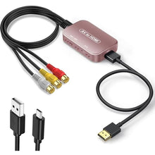 Load image into Gallery viewer, Viagkiki RCA to HDMI Converter, AV to HDMI Adapter,RCA to HDMI Composite Audio Video Converter for PS1, PS2, PS3, STB, Xbox, VHS, VCR,Black-Ray DVD Players(HDMI Cable Included) (Pink)_1
