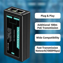 Load image into Gallery viewer, VIMIN 2-Port Gigabit PoE Extender, 1 in 2 Out Indoor PoE Repeater Support IEEE802.3af/at with 1000Mbps, Extend Additional 100m(328ft) of Power and Data Transmission, Plug & Play, Mini Size, Black_8415
