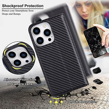 Load image into Gallery viewer, VISOUL Case for iPhone 15 Pro Max Wallet Case, Carbon Fiber Leather Flip Folio Cover with Card Holder Kickstand Designed for iPhone 15 Pro Max 6.7"(Black+Blue), BlackBlue_7384