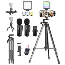 Load image into Gallery viewer, Vlogging Kit for iPhone/Android, YouTube Starter Kit with Wireless Microphone/Camera Tripod/Flexible Tripod/RGB Fill Light, Content Creator Essentials Kits for TikTok Vlog Video Recording, black_1