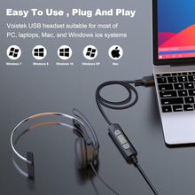 Load image into Gallery viewer, Voistek USB Headset with Microphone for PC & Laptop, Wired Mono Computer Headset with Noise Cancelling Microphone,in-Line Volume Control for Teams, Zoom, VoIP,Skype, Black_1587