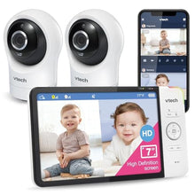 Load image into Gallery viewer, VTech RM7764-2HD Smart WiFi Baby Monitor with 2 Cameras, 1080p HD Video, 360 Pan & Tilt, 10x Zoom, 7" HD Parent Unit, Night Vision, Soothing Sounds, 2-Way Talk, Temperature & Motion Detection, White_1