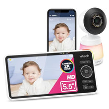 Load image into Gallery viewer, VTech Smart WiFi Baby Monitor See Your Baby at Home or from Anywhere, 2K Camera, 5.5" Screen, 24X Zoom, Wide Angle, Night Vision, Night Light, Free App | Smart HD Plus, White_1