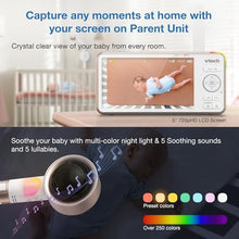 Load image into Gallery viewer, VTech V-Care VC2105 1080p FHD Over-The Crib Mount Smart Baby Monitor 5 720p LCD Screen,Table Stand,Remote Access,Versatile Placement,Intelligence Detection, Sleep Analysis,18hrs Recording,with WiFi, White_6526