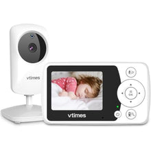 Load image into Gallery viewer, VTimes Baby Monitor with Camera and Audio, No WiFi, 2.4" LCD Screen, Two-Way Talk, Portable, Night Vision, 1000ft Range, Temperature Sensor, Alarm and Lullaby, for Baby Shower, White_1