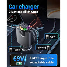 Load image into Gallery viewer, W & O Car Charger Fast Charger for iPhone17/16/15,69W Retractable car Charger with Aromatherapy and Starlight,5 in 1 Fast Car Charger with L/C Cables,Car Charger Adapter for iPhone,AndroidPurple_10