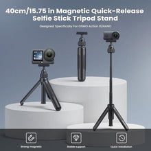 Load image into Gallery viewer, Walking Way 40cm/15.75" Selfie Stick Tripod for DJI Osmo Action 6/Nano, Magnetic Quick Release Extension Pole, Mini 2-in-1 Portable Handheld Grip with 360 Ball Head, Accessory for Travel Vlog, Black_719