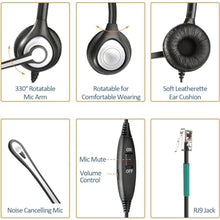 Load image into Gallery viewer, Wantek Corded Telephone Headset Dual w/Noise Canceling Mic Compatible with Avaya Aastra Allworx Adtran Alcatel Lucent AltiGen Digium Gigaset InterTel Mitel Plantronics Landline Deskphones(F602S1), BinauralFS_7931