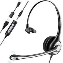 Load image into Gallery viewer, Wantek Headset wtih Mic, USB Headset with Microphone for PC, Computer Headset with Noise Canceling Microphone with Mute for Home Office Online Skype Zoom Meetings, Black_1