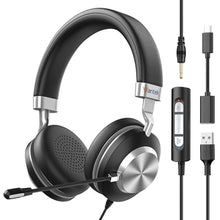 Load image into Gallery viewer, Wantek Headset wtih Mic, USB Headset with Microphone for PC, Computer Headset with Noise Canceling Microphone with Mute for Work Home Office Online Skype Zoom Meetings, Black_1