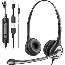 Load image into Gallery viewer, Wantek USB Headset with Microphone for PC, Computer Laptop Headset with Call Answer Button for MS Teams & IP Phones, Lightweight Design & Memory Foam Cushions for All-Day Comfort (Black), blackgray_1