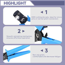 Load image into Gallery viewer, WEKESIGO Micro Connector Pin Crimping Tool 0.03-0.52mm /32-20AWG Ratcheting Crimper for Molex,JST,JAE open barrel terminals(WKS-3220N), Blue_7600