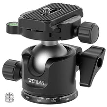Load image into Gallery viewer, WEYLLAN Low Profile Ball Head - 36mm Metal Panoramic Camera Mount With Arca 1/4'' Quick Release Plate for Tripod Monopod - Max Load 33lbs/15kg, Black_1