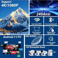 Load image into Gallery viewer, Wielio 2026 Smart Projector Android TV with WiFi 6 and Bluetooth 5.0 Built in 1000+ Apps 240 ANSI Portable Bedroom Mini Movie Projector Support 4K/1080P Auto Keystone & Zoom_2057
