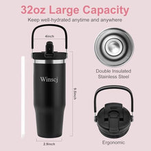 Load image into Gallery viewer, Winscj 32 oz Tumbler with Handle and Flip Straw,Fits in Cup Holder,Leak Proof Stainless Steel Vacuum Water Bottle,Reusable Insulated Stainless Steel,Suitable for Home Gym Trave Easy to Carry(Pink)_5515