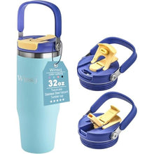 Load image into Gallery viewer, Winscj 32 oz Tumbler with Handle and Flip Straw,Keep Cold or Hot,Fits in Cup Holder,Reusable Leak Proof Stainless Steel Vacuum Water Bottle,Suitable for Home Gym Trave, Easy to Carry (Cyan Blue), CyanBlue_1