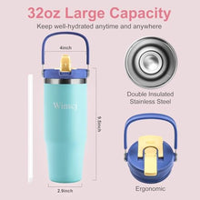 Load image into Gallery viewer, Winscj 32 oz Tumbler with Handle and Flip Straw,Keep Cold or Hot,Fits in Cup Holder,Reusable Leak Proof Stainless Steel Vacuum Water Bottle,Suitable for Home Gym Trave, Easy to Carry (Cyan Blue), CyanBlue_5540