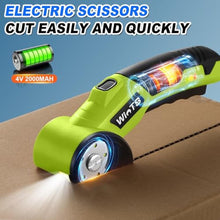 Load image into Gallery viewer, WINTS Cordless Electric Scissors,High-Capacity 2000mah Battery 4V Cardboard Cutter with Safety Lock & LED Light, Rechargeable Rotary Cutter for Box Carpet Plastic Fabric With 2 Blades (Green)_1219