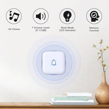 Load image into Gallery viewer, Wireless Doorbell IP66 Waterproof 1000 Feet with 66 Chimes 115dB 7 volume levels Mute Mode with LED Flash Doorbell Ringer Wireless for Kids Room Teachers Classroom Home Office & Hearing-Impaired, MiniWhite_748