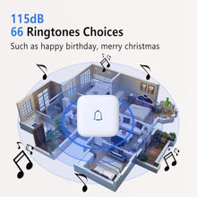 Load image into Gallery viewer, Wireless Doorbell IP66 Waterproof 1000 Feet with 66 Chimes 115dB 7 volume levels Mute Mode with LED Flash Doorbell Ringer Wireless for Kids Room Teachers Classroom Home Office & Hearing-Impaired, MiniWhite_751