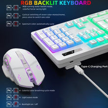 Load image into Gallery viewer, Wireless Gaming Keyboard and Mouse Combo - RGB Backlit, Rechargeable, Ergonomic, for Gaming Work, Long-Lasting Built-in Battery (White)_1907