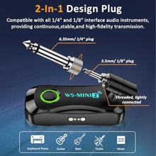 Load image into Gallery viewer, Wireless Guitar System 2.4GHz with Charging Case, Rechargeable Wireless Guitar Transmitter Receiver 4 Channels with Dual Plugs 3.5mm/6.35mm, Guitar Wireless System for Electric Guitar Bass, Black_1515