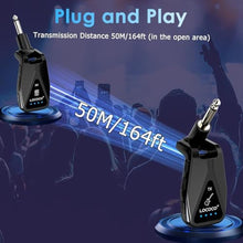 Load image into Gallery viewer, Wireless Guitar System Transmitter Receiver: UHF Cordless 164 Feet Range - 6 Channels USB-C Rechargeable Audio, 220 Rotatable Plug Design for Guitar Bass and Electric Instruments (Black)_4627
